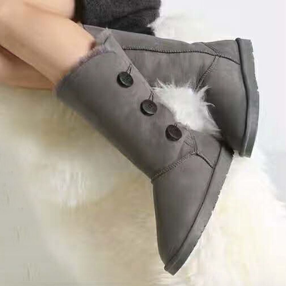 UGG Bailey Button Triplet II Tall Boots (7.5) in Gray Sheepskin Fur Cozy Shoes